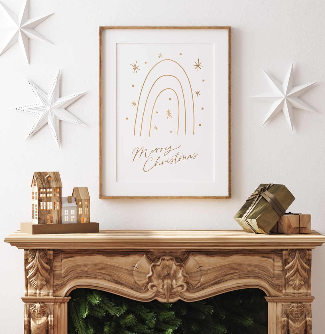 Minimalist Gold Rainbow Merry Christmas Line Art Holiday Poster - Image 4