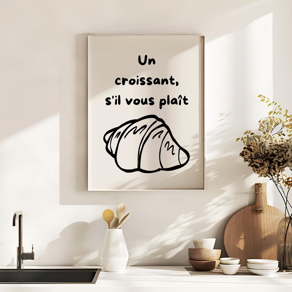 Un Croissant Sil Vous Plait Black French Croissant Kitchen Poster