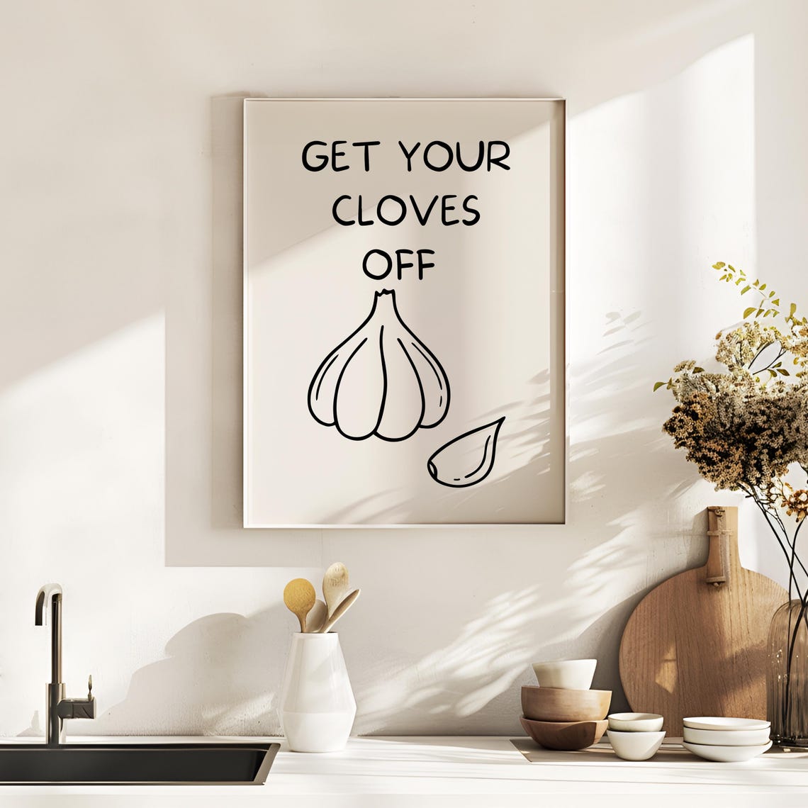 Get Your Cloves Off Hand Drawn Black Garlic Pun Kitchen Poster
