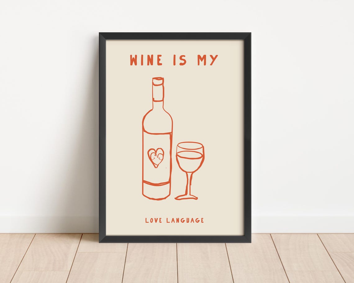 Red Wine Is My Love Language Doodle Bottle Glass Kitchen Poster - Image 3