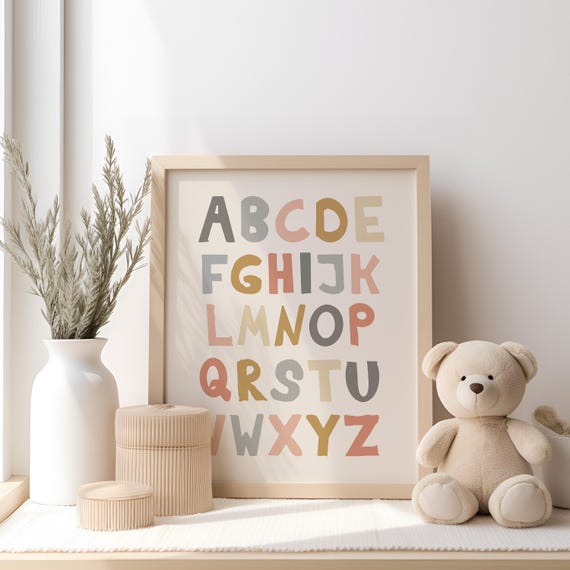 Boho Alphabet Wall Art Abc Educational Print Baby Room Decor Nursery Room Wall Decor Playroom Wall Decor Classroom Print