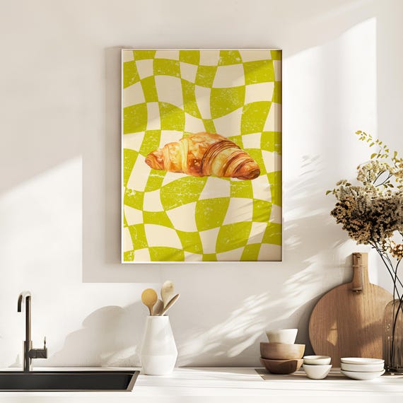 Croissant Cute Kitchen Wall Art Print Aesthetic Kitchen Decor Trendy Kitchen Wall Art Pastry Print Kitchen Wall Art Home Decor Green
