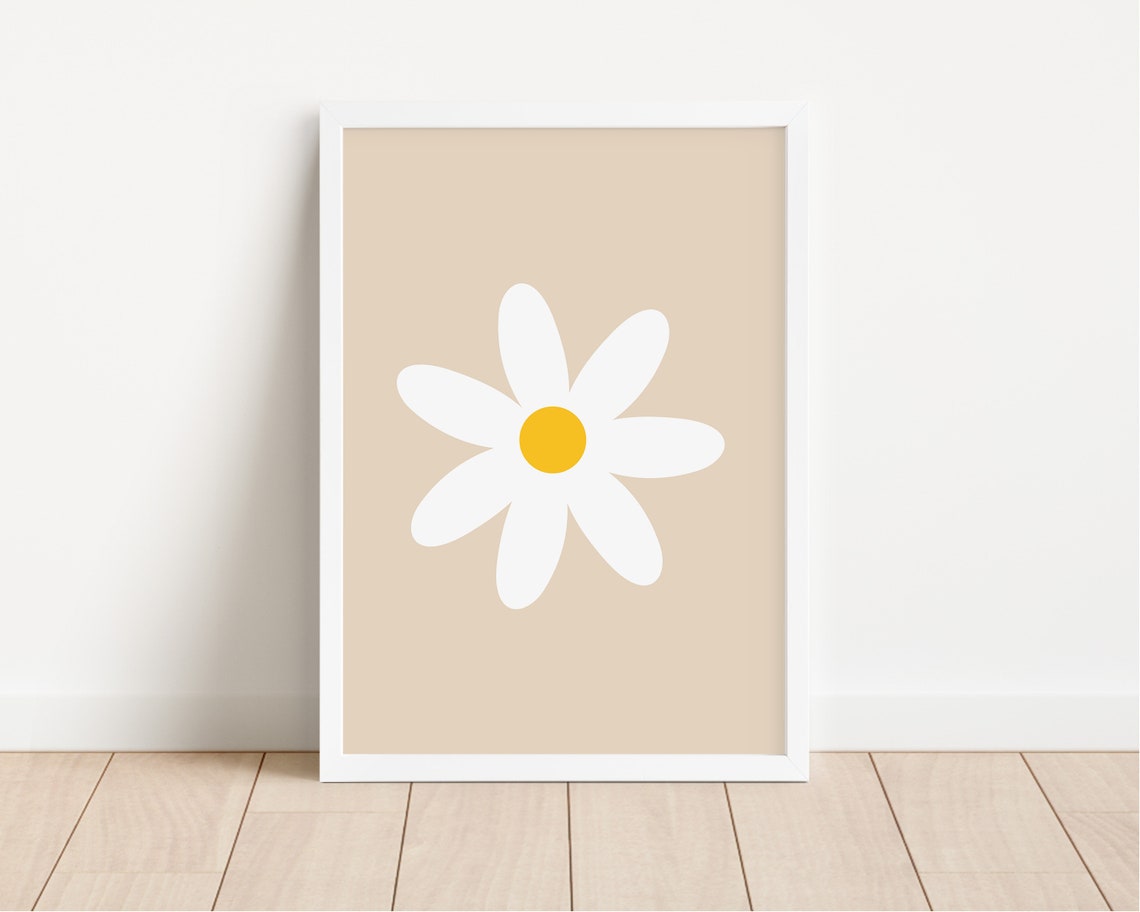 Large Daisy Flower Beige Nursery Botanical Minimalist Poster - Image 2