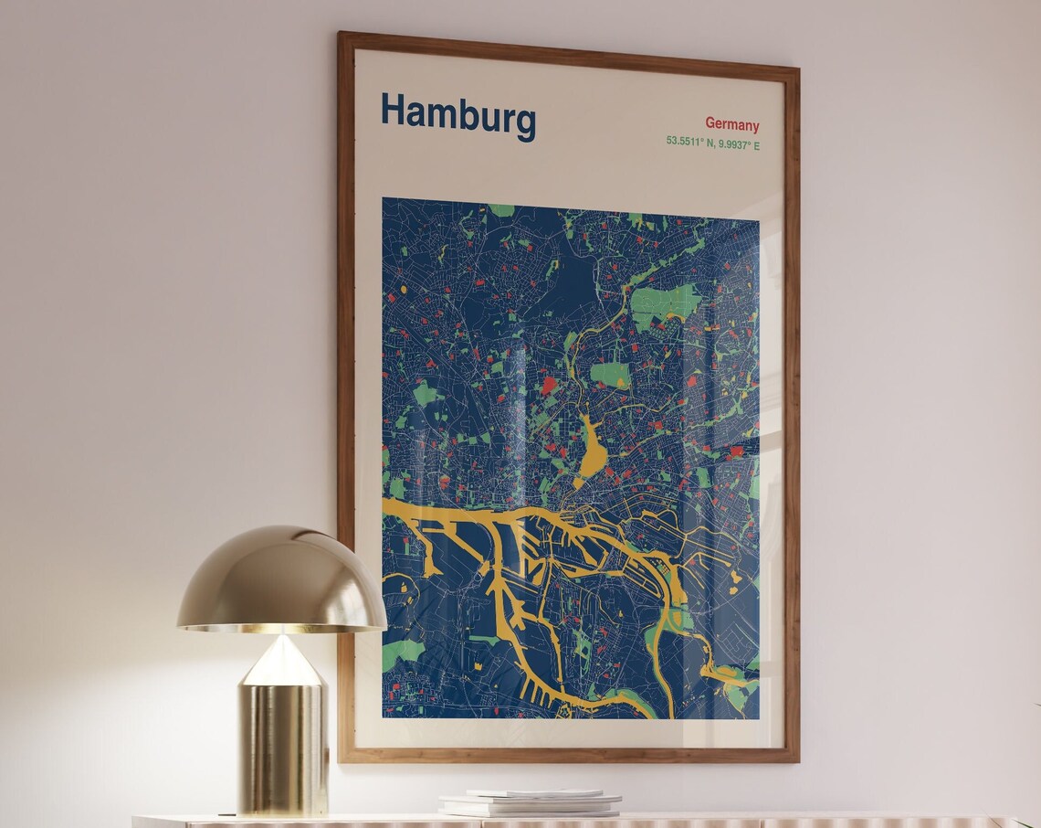 Hamburg Germany Map Print, Custom Travel Poster