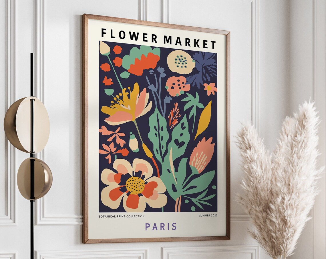 Flower Market Paris Retro 70s Floral Art Print