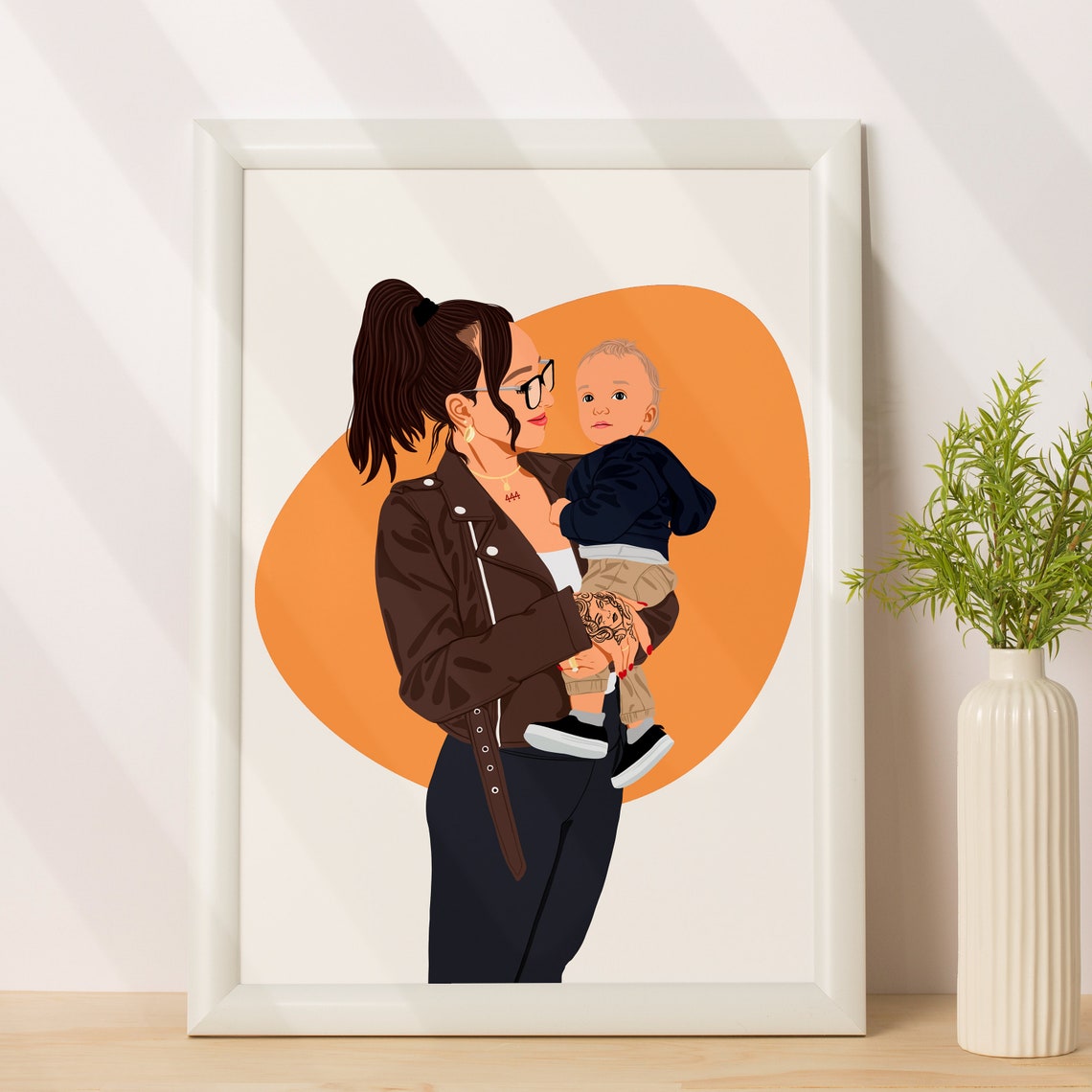 Custom Mother and Child Portrait Illustration Digital Wall Art