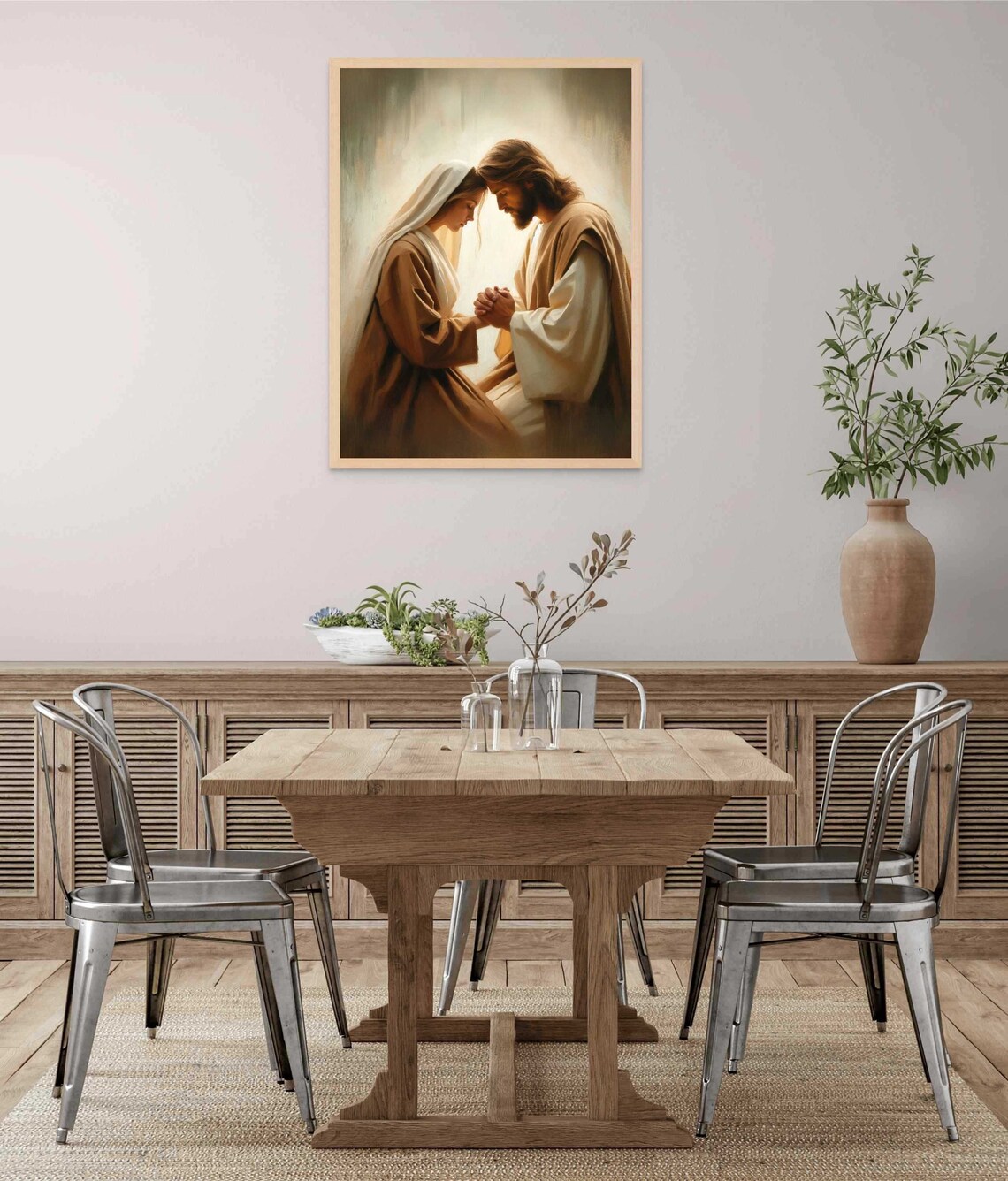 Jesus And Veiled Woman In Prayer Foreheads Touching In Warm Light Poster - Image 6