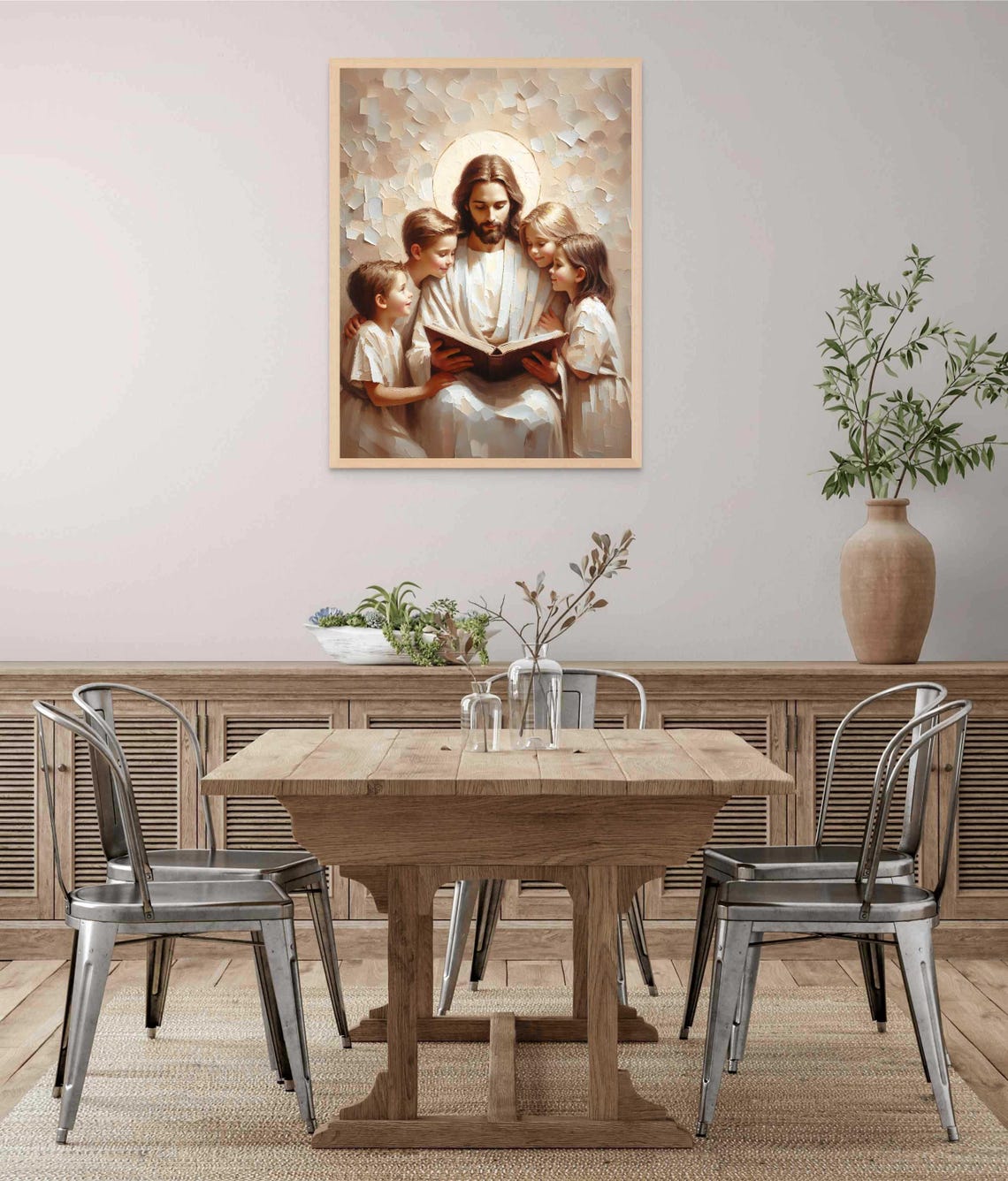 Jesus Reading To Four Children With Golden Halo In Mosaic Art Poster - Image 5