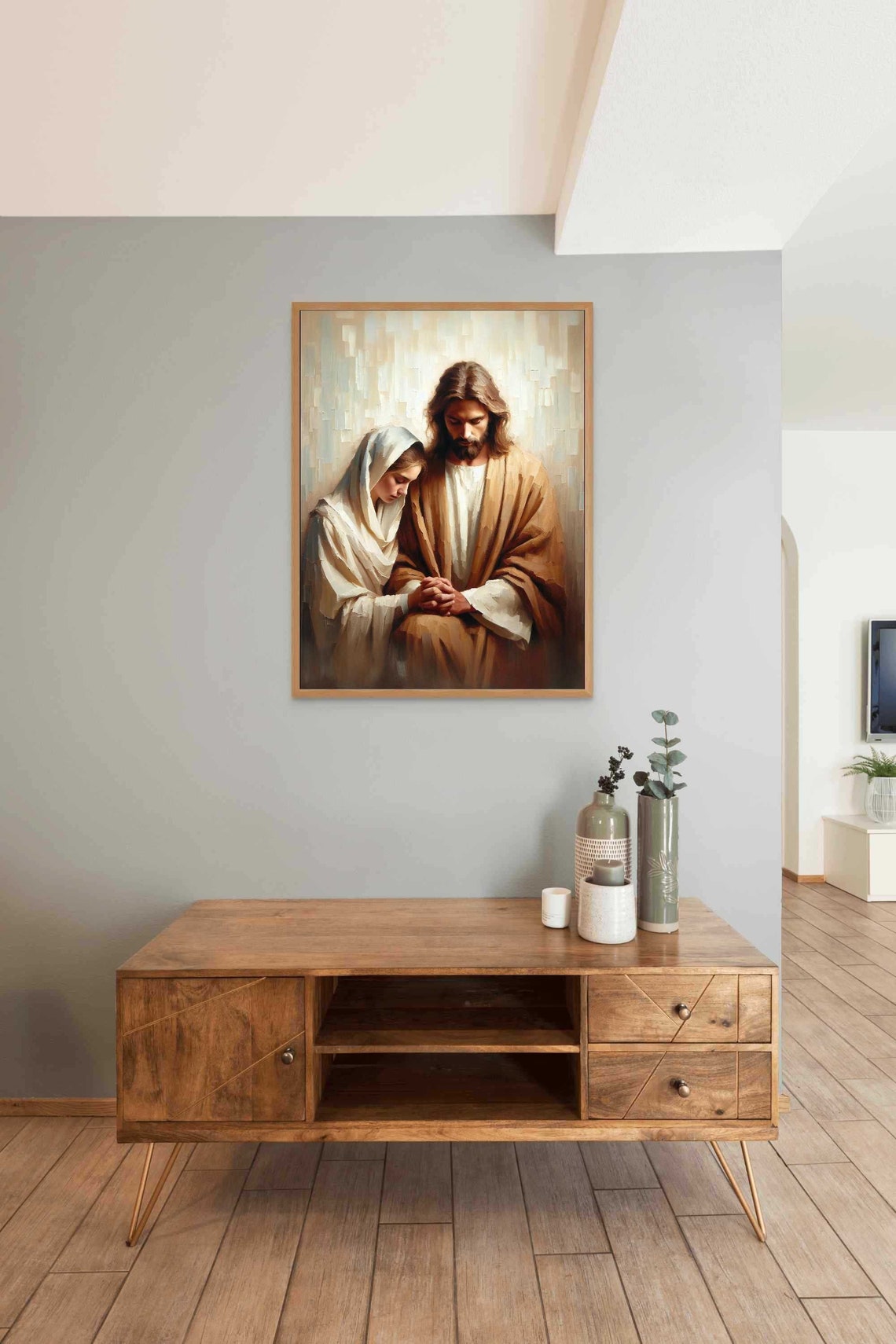 Woman Resting On Jesus's Shoulder In Quiet Prayer Together Art Poster - Image 3