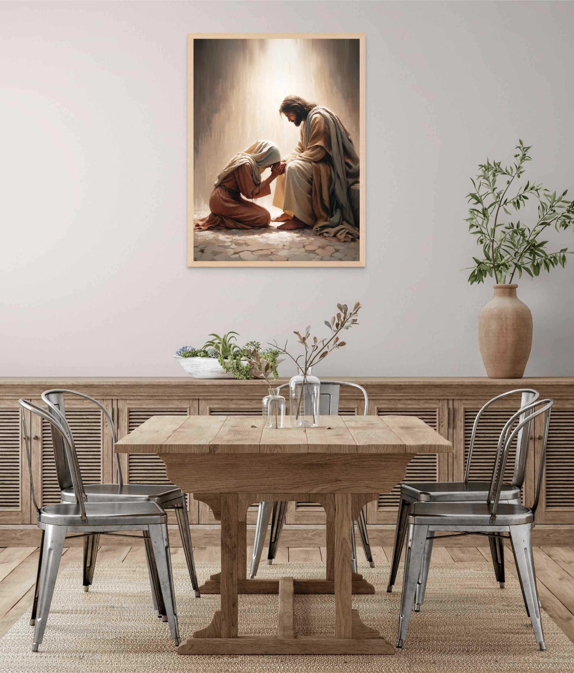 Jesus Comforting Kneeling Woman Prayer Hands Christian Art Poster - Image 6