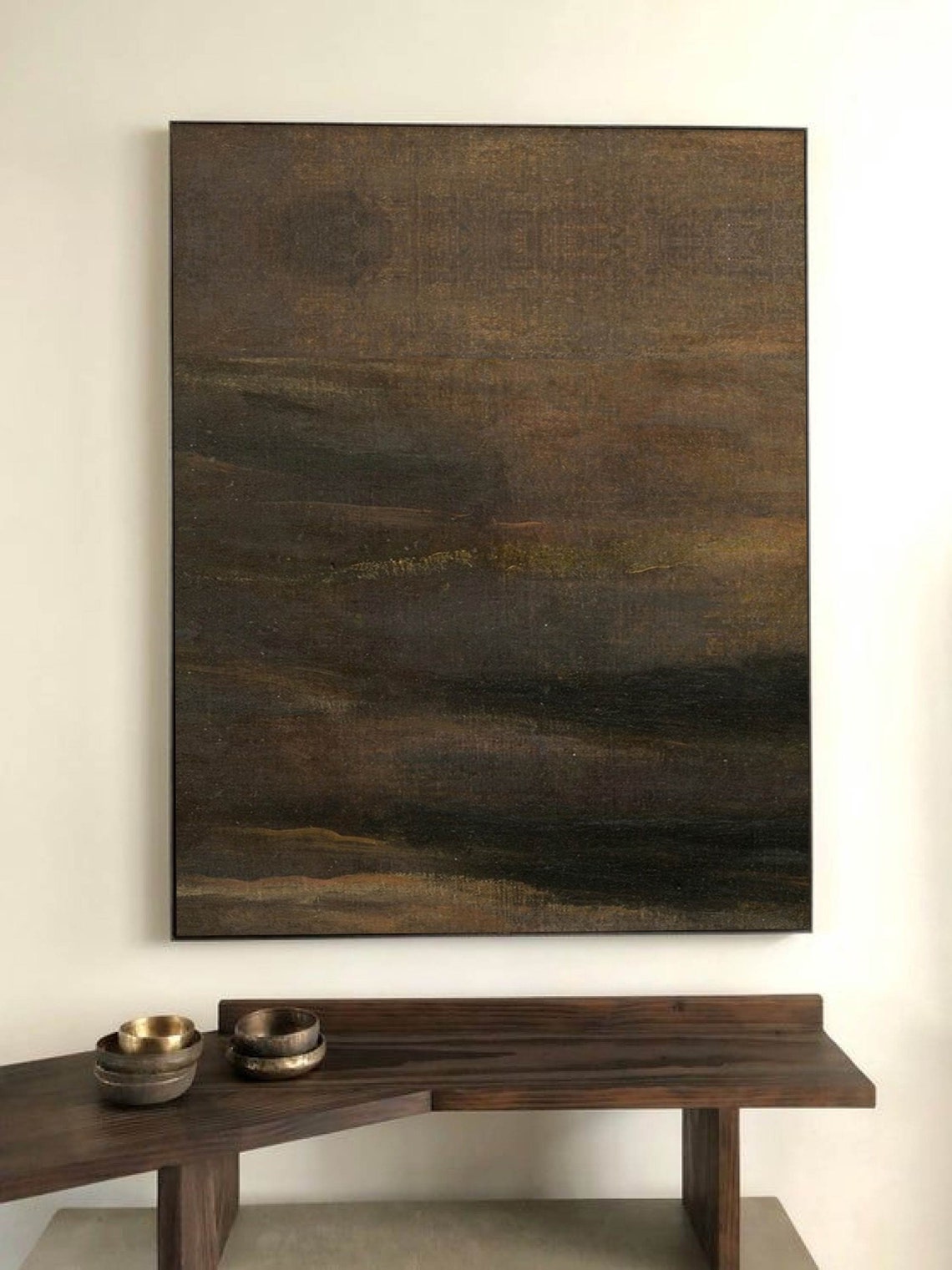 Dark Brown Moody Wabi Sabi Abstract Landscape Painting Art Poster - Image 3