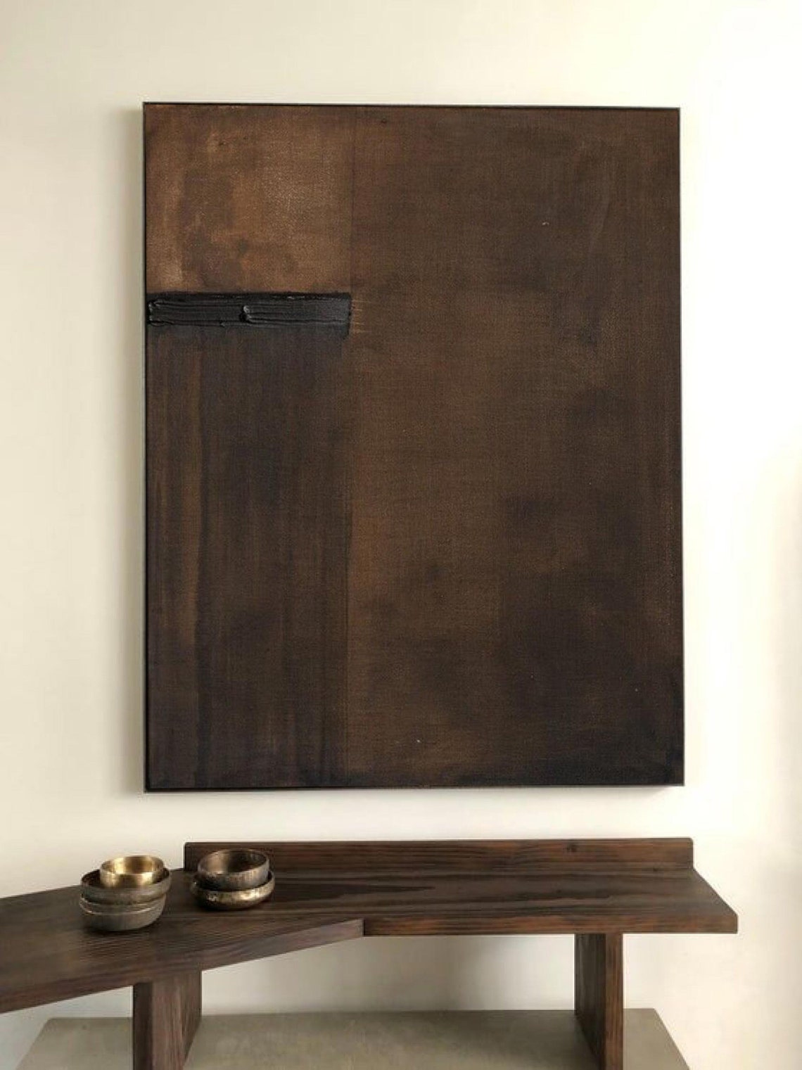 Dark Brown Abstract with Black Brushstroke Minimalist Moody Art Poster - Image 3
