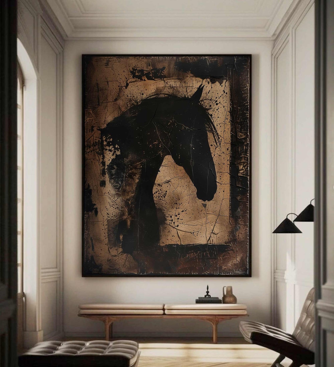 Black Horse Abstract Wabi-Sabi Textured Medieval Style Poster - Image 3