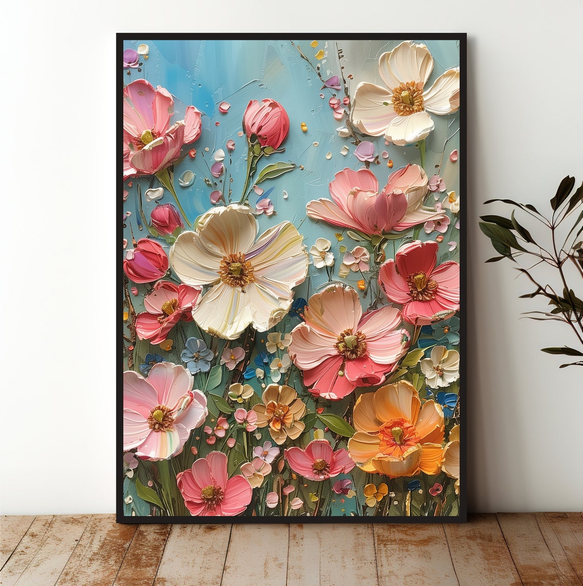 Pastel Blossoms Impasto Floral Textured Botanical Art Poster