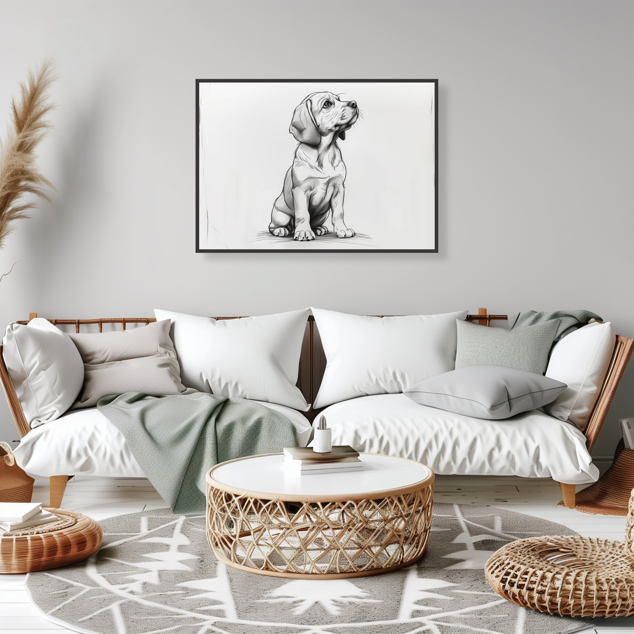 Beagle Puppy Pencil Sketch Sitting Cute Dog Portrait Art Print - Image 2