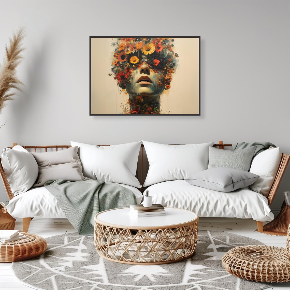 Wildflower Bloom Woman Portrait Surreal Botanical Scene Art Print - Image 2