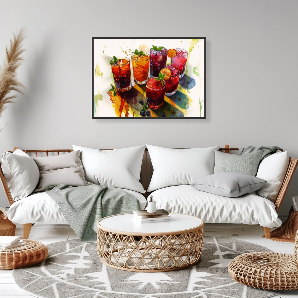 Colorful Cocktail Glasses Watercolor Home Bar Decor Art Print - Image 2