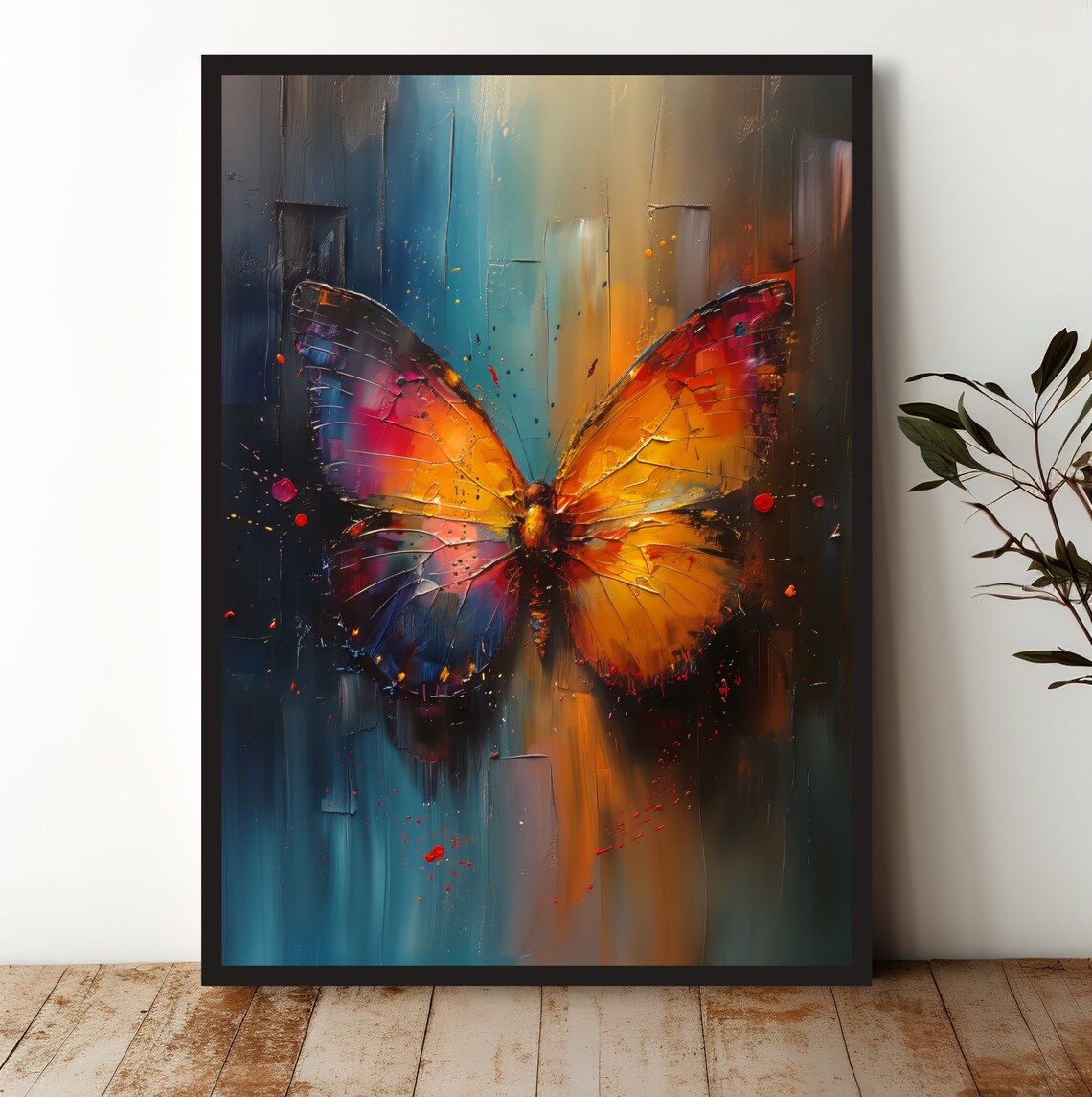 Colorful Butterfly Orange Blue Impasto Wings Vibrant Insect Art Poster