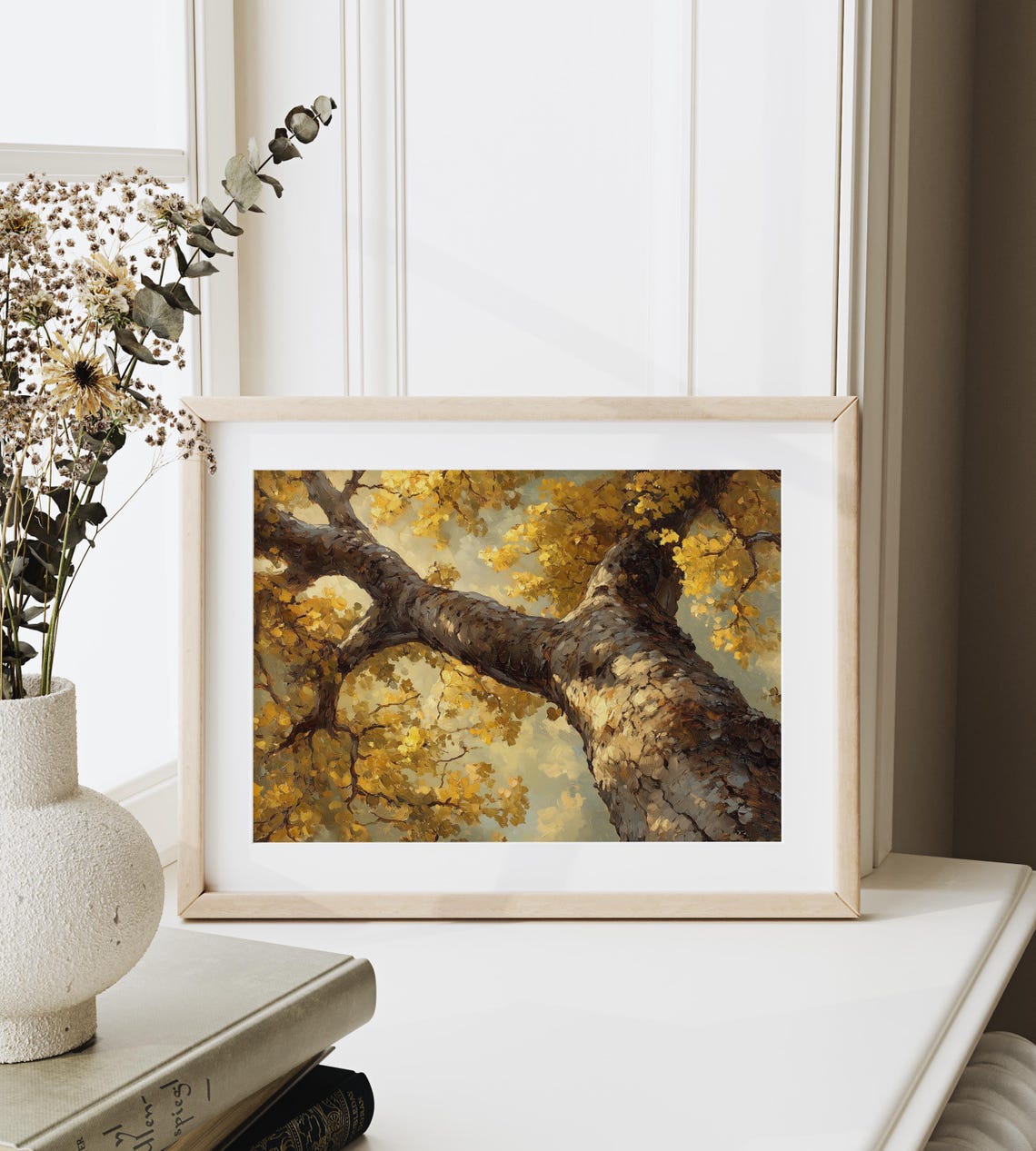 Ancient Elm Tree Golden Canopy Upward View Autumn Nature Wall Art - Image 3