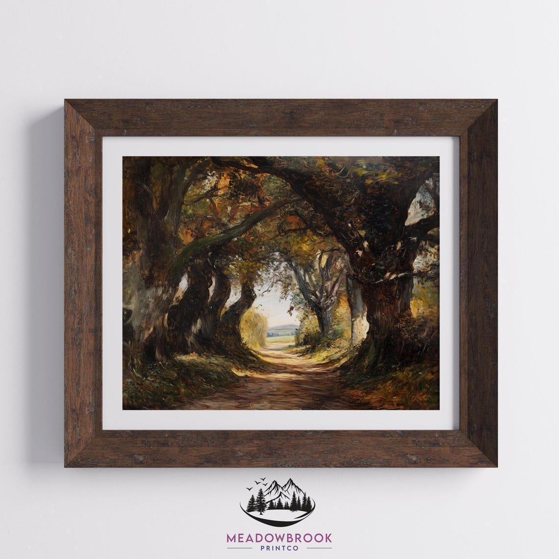 Country Lane Through Giant Oak Trees Autumn Rustic Vintage Art Print - Image 2