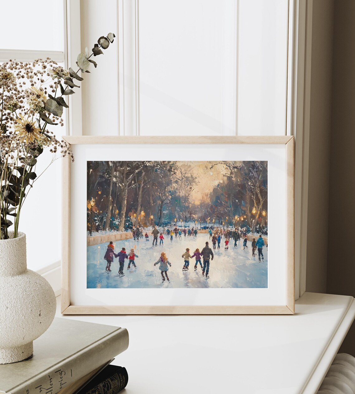 Bustling Ice Skating Scene, Festive Christmas Art Print - Image 3