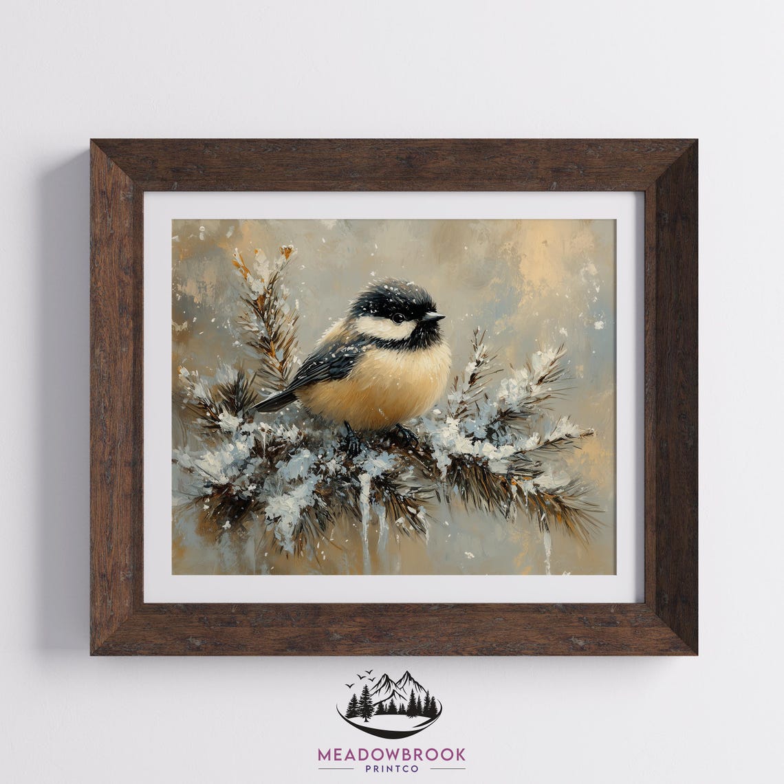 Chickadee Bird Resting on Snowy Pine Branch With Sparkling Icicles - Image 2