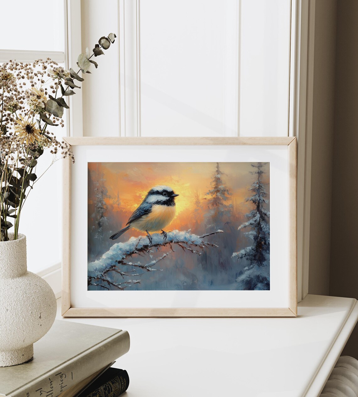Chickadee Bird Winter Scene, Rustic Farmhouse Art Print - Image 3