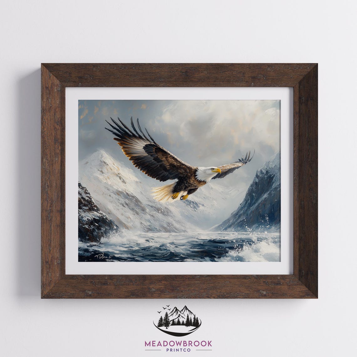Bald Eagle Flying Over Icy Mountains Winter Wilderness Bird Poster - Image 2
