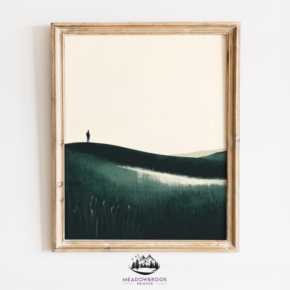 Minimalist Silhouette On Rolling Hills Rustic Wall Art Moody Earthy Scene Cottagecore Nature Decor Landscape 940