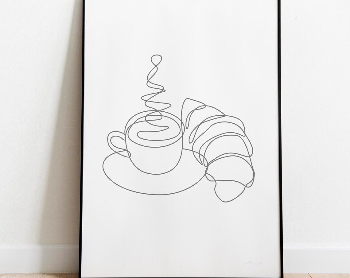 Charming Coffee and Croissant Minimalist Line Art Kitchen Poster - Image 4