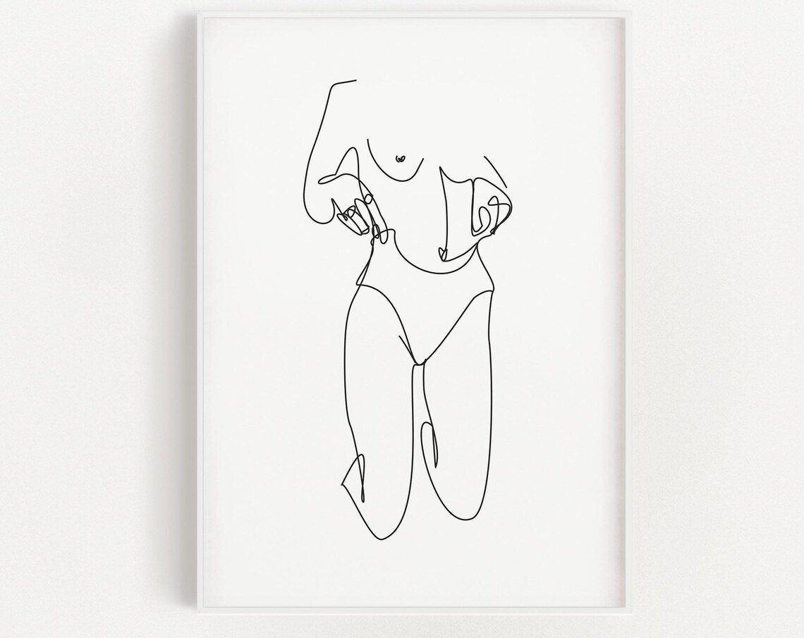 Woman In Panties, Nude Line Abstract Drawing