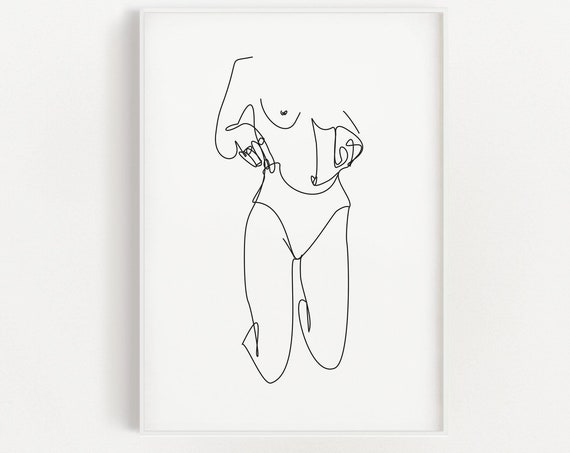 Woman In Panties, Nude Line Abstract Drawing
