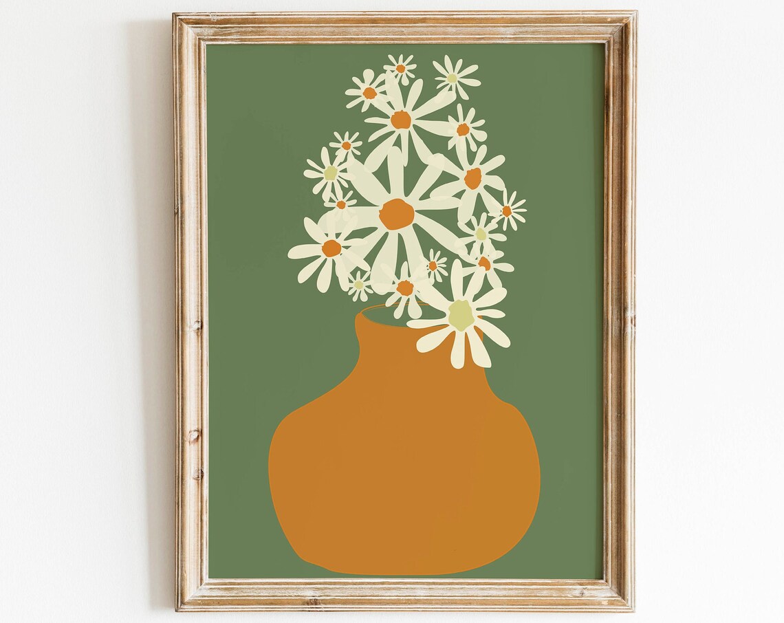 Retro Daisies Botanical Art Print, Floral Bouquet