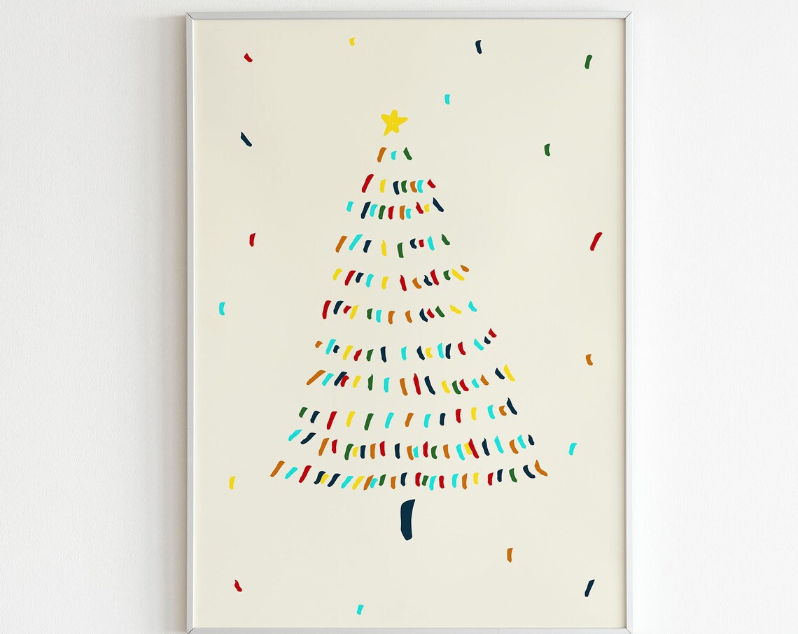 Abstract Colorful Christmas Tree Modern Minimalist Holiday Wall Poster