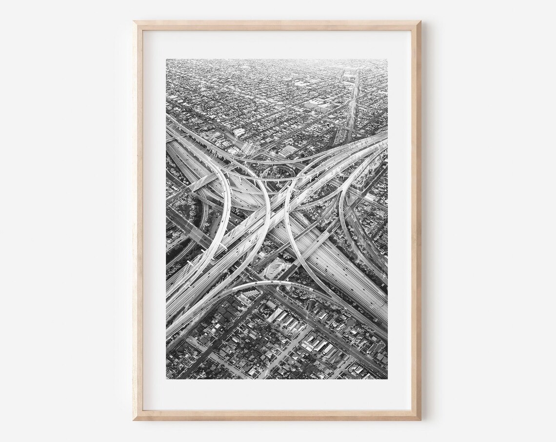 Los Angeles Black and White Skyline Wall Art Print