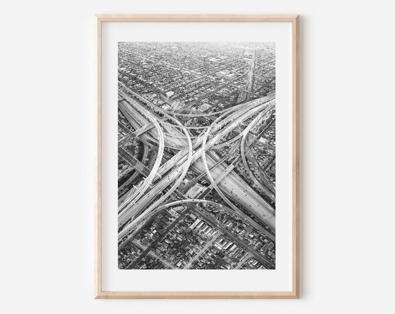Los Angeles Black and White Skyline Wall Art Print