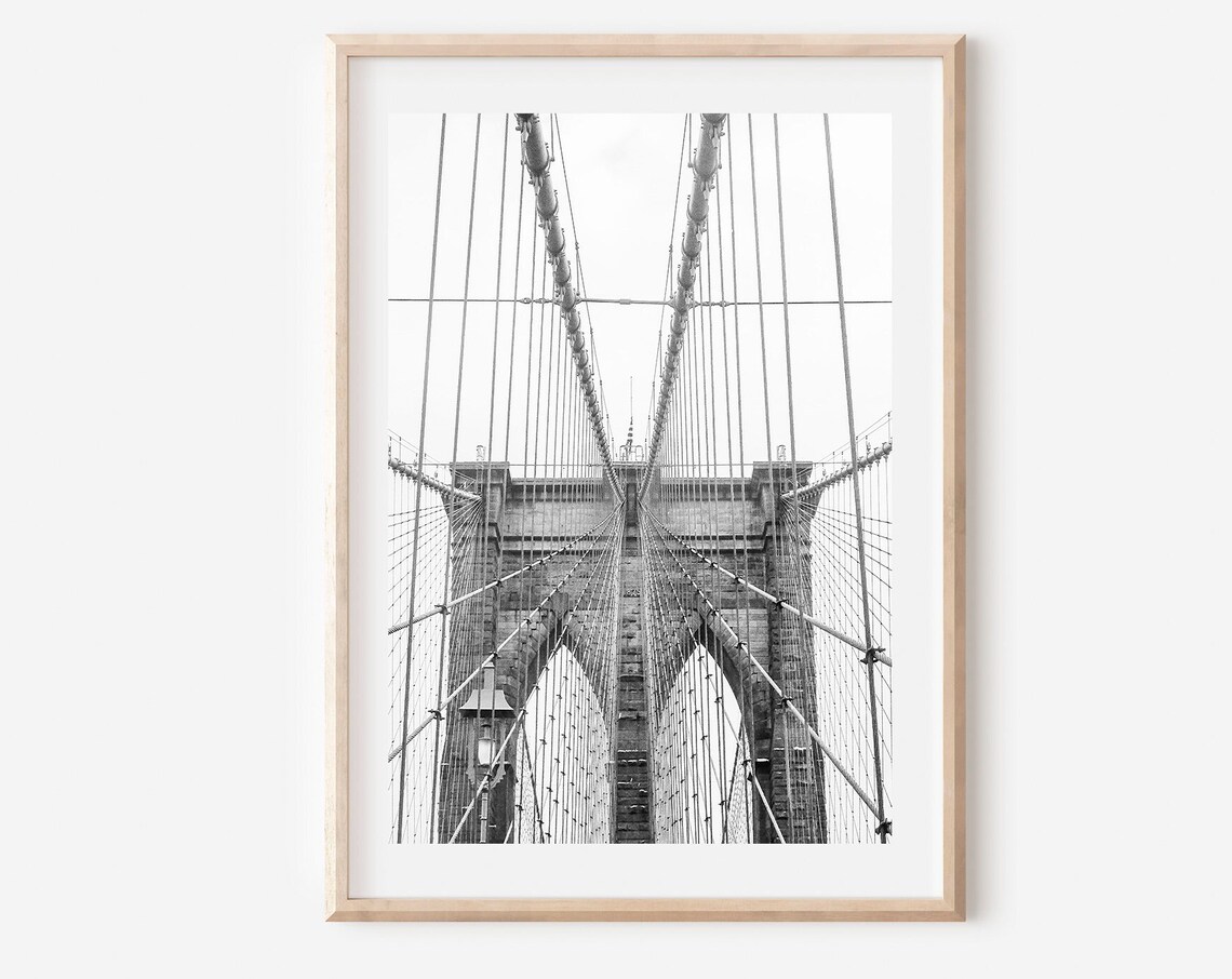 New York City Black and White Brooklyn Bridge Print