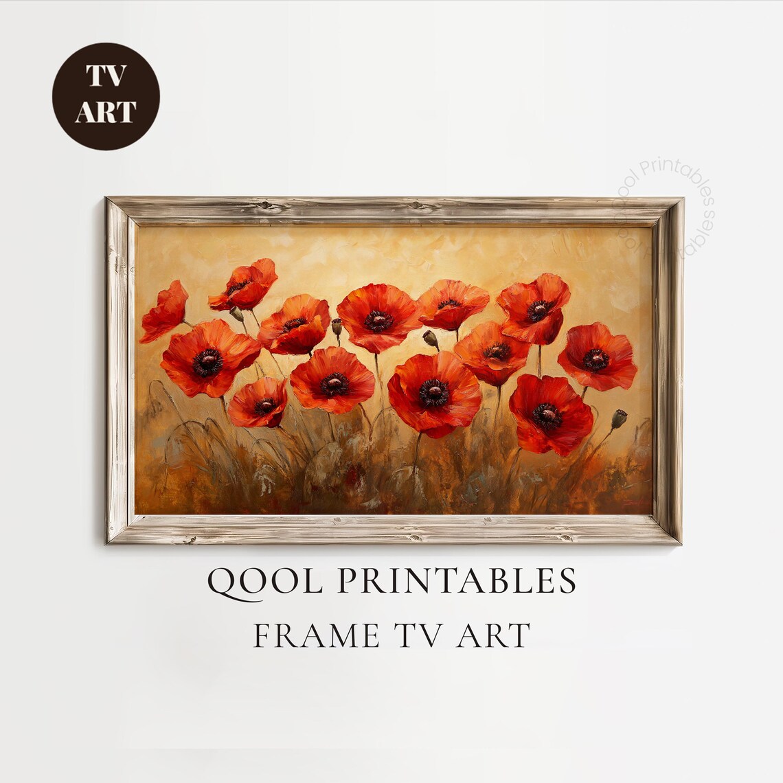 Red Poppy Field Golden Meadow Oil Painting Style Floral Poster