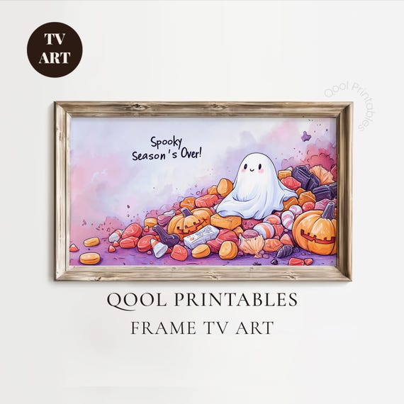 Samsung Frame Tv Art Cute Halloween Spooky Seasons Over Candy Pile Desktop Screen