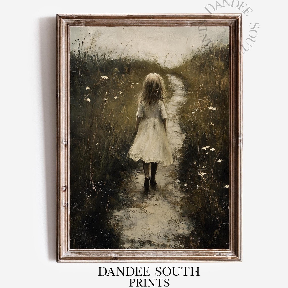 Little Girl White Dress Walking Dark Forest Path Painting Poster
