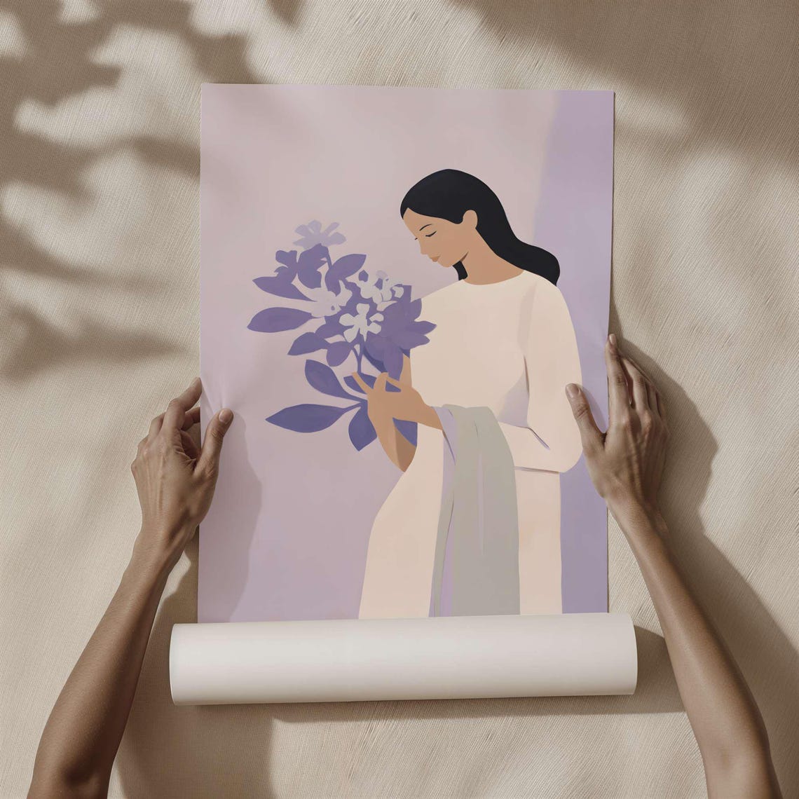 Minimalist Woman with Lilac Bouquet Lavender Floral Elegant Poster