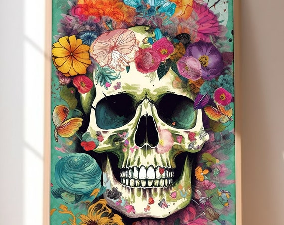 Skull Art Print Bloom Skull Boho Skull Art Print Skull Poster Skull Wall Art Boho Skull Wall Art