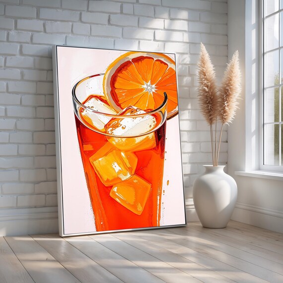 Orange Cocktail Closeup Vibrant Drink Illustration Iced Beverage Modern Bar Poster