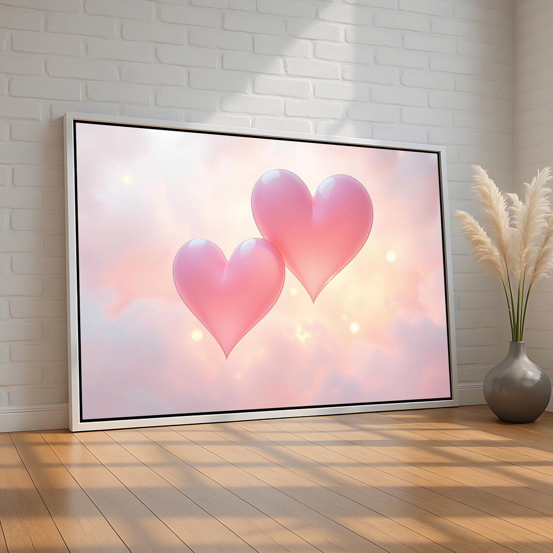Pink Heart Balloons Pastel Sky Dreamy Romantic Love Wall Art