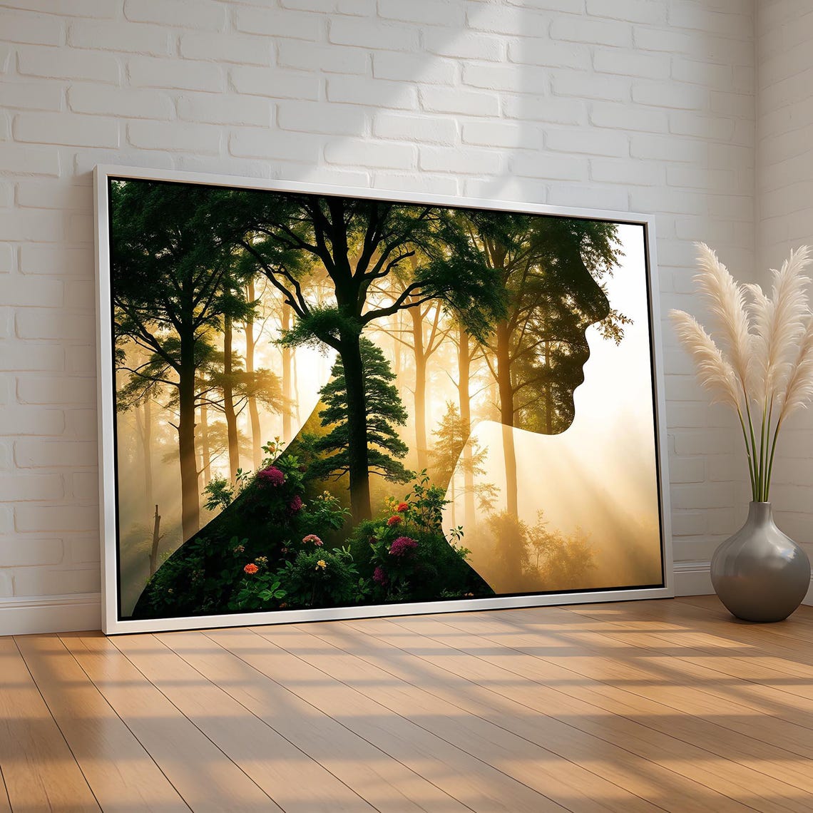 Woman Silhouette Forest Double Exposure Nature Portrait Wall Art