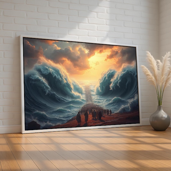 Parting of the Red Sea Dramatic Biblical Crossing Ocean Art Poster
