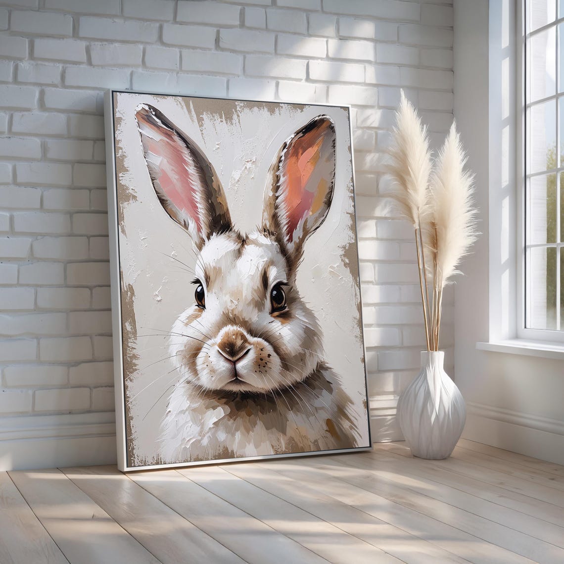 Cute Bunny Rabbit Close Up Portrait Soft Neutral Tones Poster