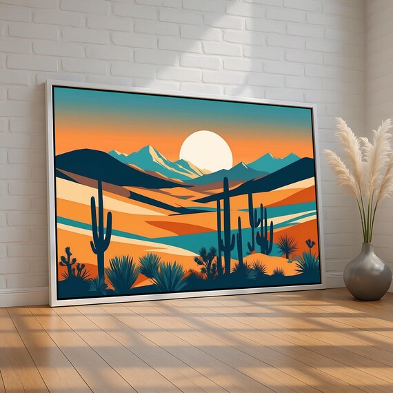 Southwest Desert Sunset Saguaro Cactus Retro Boho Landscape Poster