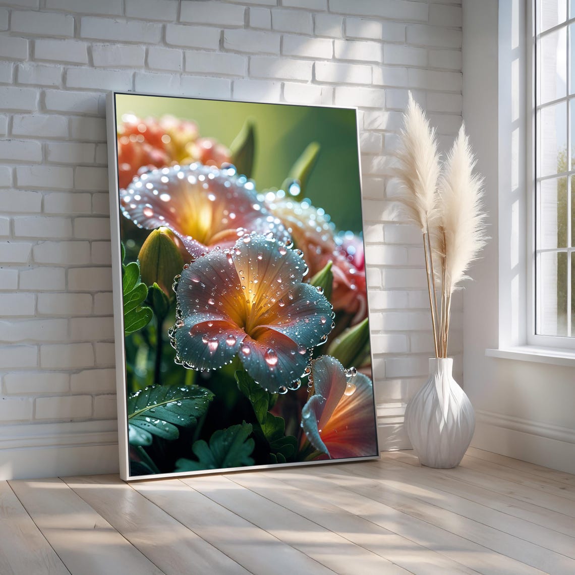 Dew Covered Trumpet Flowers Close Up Macro Floral Nature Art Print