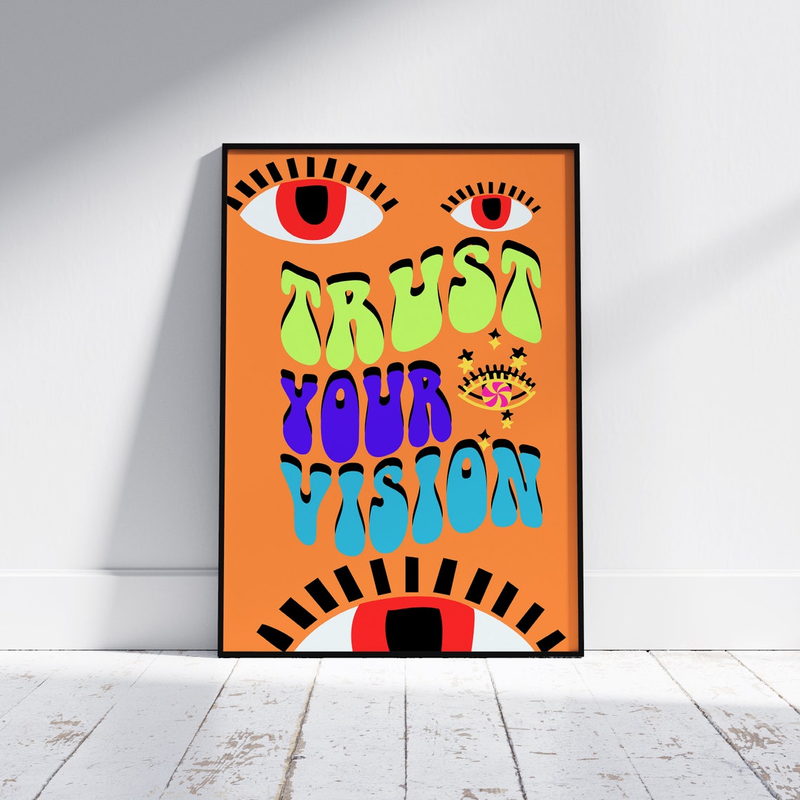 Trust Your Vision Retro Groovy Typography Orange Eyes Poster